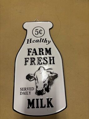 Farm Fresh Milk Metal Sign - White and Black